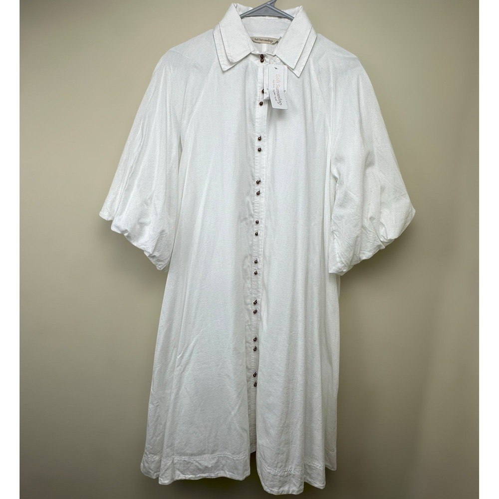 Soft‎ Surroundings Puff Sleeve White Shirt Dress Small 6-8 Peasant Romantic NWT